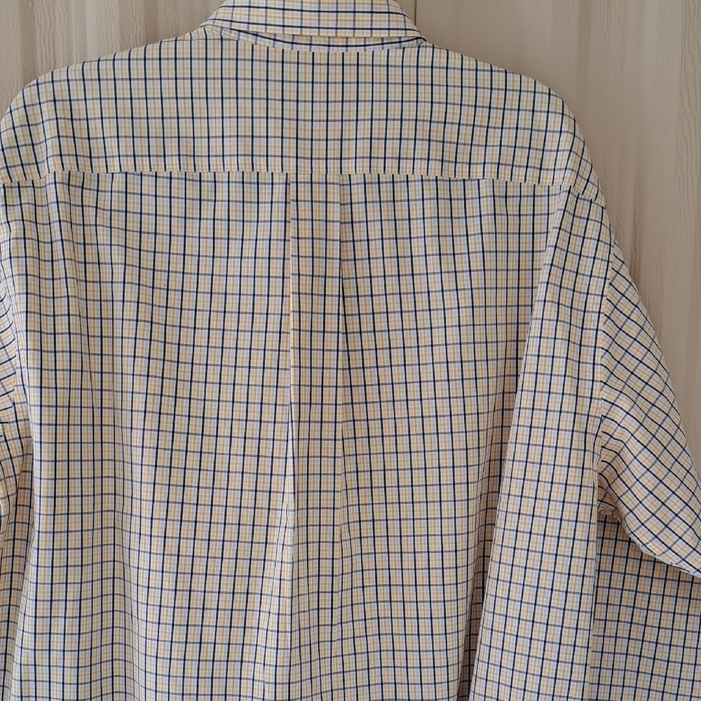 346 Brooks Brothers Yellow and Navy Checkered Shirt. Size Large. - Picture 6 of 7